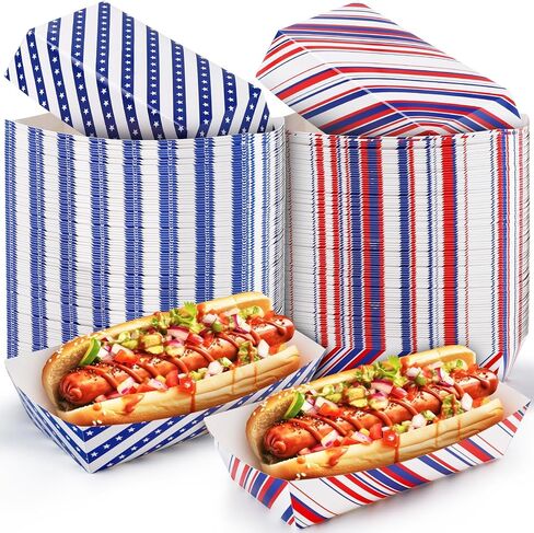 100 قطعة من صواني الطعام الورقية في الرابع من يوليو، مقاس 9.4 × 5.1 × 2.2 بوصة، صواني تقديم وطنية للاستعمال مرة واحدة، قوارب طعام كبيرة بنمط أحمر وأبيض وأزرق لمستلزمات حفلات عيد الاستقلال وعيد الميلاد التذكاري in Kuwait