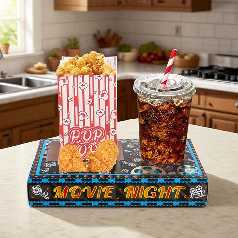 Kingrol Movie Night Supplies 100 Pcs - 50 Movie Snack Trays & 50 Popcorn Bags - Disposable Paper Holders for Popcorn, Candy, Drinks - Home Theater Party Supplies & Easy Cleanup in Saudi Arabia