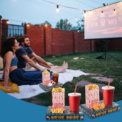 Kingrol Movie Night Supplies 100 Pcs - 50 Movie Snack Trays & 50 Popcorn Bags - Disposable Paper Holders for Popcorn, Candy, Drinks - Home Theater Party Supplies & Easy Cleanup in Saudi Arabia