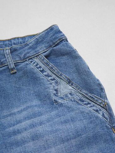 الجينز الساق الواسع للنساء للنساء في منتصف الخصر فضفاض الغرز ديكور السراويل الغسل بدون حزام in Kuwait