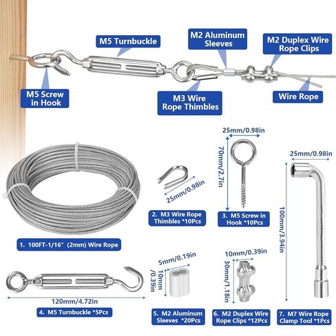 TooTaci 1/16 Wire Rope Kit, 100ft 7x7 Strand Core Vinyl Coated Stainless Steel Cable with M5 Turnbuckles for Cables Wire, String Light Hanging Kit, Garden Trellis, Climbing Plants in Saudi Arabia