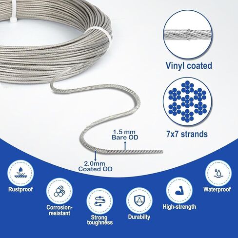 TooTaci 1/16 Wire Rope Kit, 100ft 7x7 Strand Core Vinyl Coated Stainless Steel Cable with M5 Turnbuckles for Cables Wire, String Light Hanging Kit, Garden Trellis, Climbing Plants in Saudi Arabia
