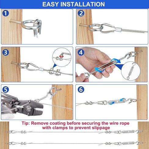 TooTaci 1/16 Wire Rope Kit, 100ft 7x7 Strand Core Vinyl Coated Stainless Steel Cable with M5 Turnbuckles for Cables Wire, String Light Hanging Kit, Garden Trellis, Climbing Plants in Saudi Arabia