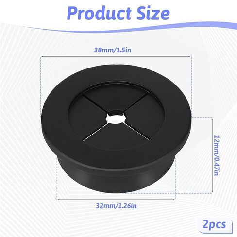 2PCS Cable Cord Grommet, 1-1/4 Inch (32mm) Black Desk Grommets Flexible Silicone Grommet Hole Cover, Wire Hole Cover Pass Through Desk Grommets for Table and Other Furnitures, Black in Saudi Arabia