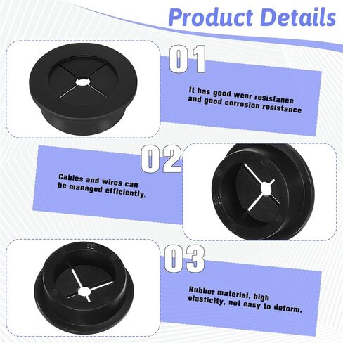 2PCS Cable Cord Grommet, 1-1/4 Inch (32mm) Black Desk Grommets Flexible Silicone Grommet Hole Cover, Wire Hole Cover Pass Through Desk Grommets for Table and Other Furnitures, Black in Saudi Arabia