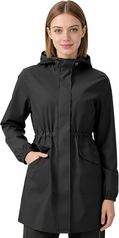 iCreek Women's Long Rain Jacket Waterproof Lightweight Packable Raincoat Hood Outdoor Windbreaker for Hiking, Cycling, Travel in Kuwait