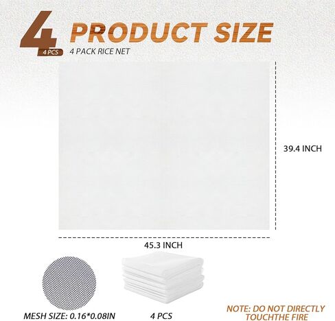 4 عبوات من شبكة طبخ أرز السوشي، 45.3 بوصة × 39.4 بوصة، منديل طبخ الأرز غير لاصق، مناديل طبخ الأرز الشبكية الدقيقة، قماش الطبخ بالبخار للمنازل والمطاعم والتخييم in Kuwait