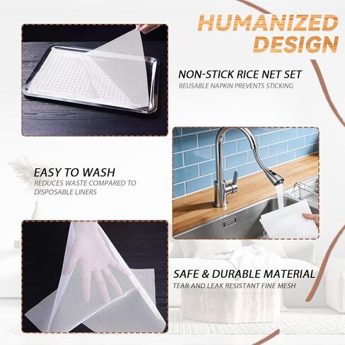 4 عبوات من شبكة طبخ أرز السوشي، 45.3 بوصة × 39.4 بوصة، منديل طبخ الأرز غير لاصق، مناديل طبخ الأرز الشبكية الدقيقة، قماش الطبخ بالبخار للمنازل والمطاعم والتخييم in Kuwait