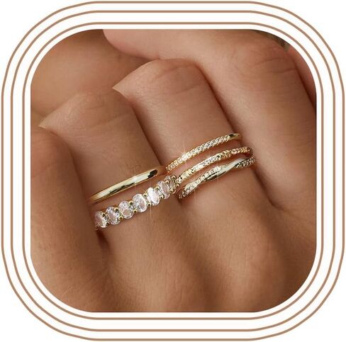 Dochais 5pcs حلقات الفضة الذهبية القابلة للتكديس للنساء ، حلقات زركونيا غير مشوهة ، مجموعة حلقات زفاف مئوية 14K مطلية بالذهب ، حلقات التراص العصرية الحلقات 5-10 in Saudi Arabia