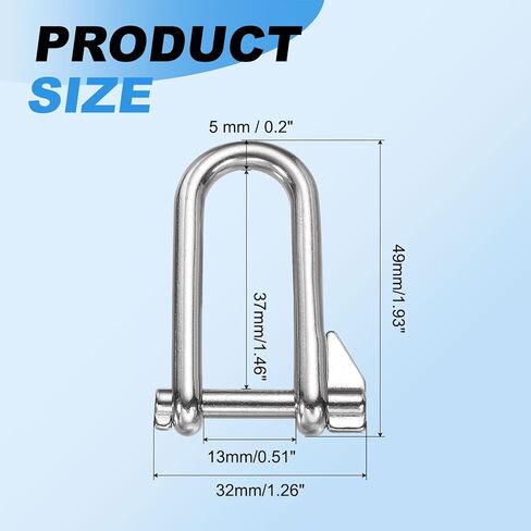 PATIKIL Long D Shackle, Stainless Steel Flat D Boat Shackle Marine Grade Key Pin for Lifting Outdoor Camping Hiking in Saudi Arabia
