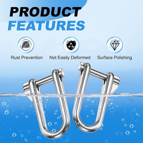 PATIKIL Long D Shackle, Stainless Steel Flat D Boat Shackle Marine Grade Key Pin for Lifting Outdoor Camping Hiking in Saudi Arabia