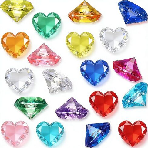 MARFOREVER Large Diving Gems Toys for Pool, 18Pcs 40MM Big Pool Gems Pirate Treasure Gems Heart Diamond Pool Sinking Toys Underwater Dive Gemstones for Summer Party Swimming Toy for Boys Girls in Kuwait