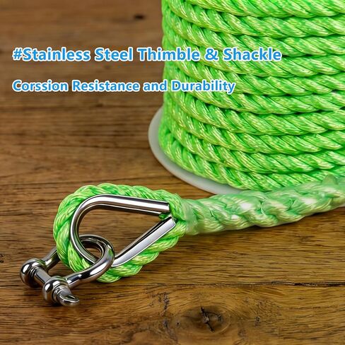 حبل مرساة 1/2 بوصة × 100 قدم، خط مرساة 3 حبلا مع كشتبان وقيد من الفولاذ المقاوم للصدأ، حبل مرساة للقارب مثالي لسحب قوارب الإرساء حتى 35 بوصة (أبيض) in Kuwait