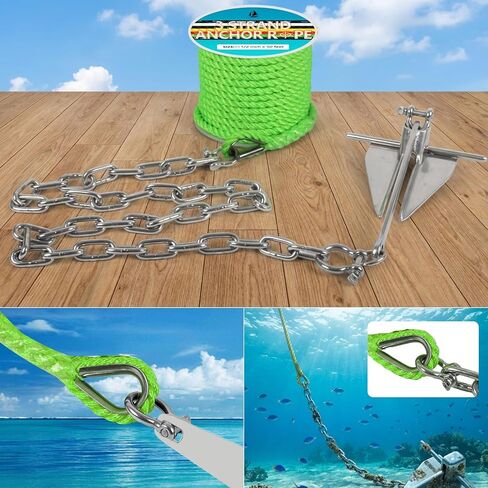 حبل مرساة 1/2 بوصة × 100 قدم، خط مرساة 3 حبلا مع كشتبان وقيد من الفولاذ المقاوم للصدأ، حبل مرساة للقارب مثالي لسحب قوارب الإرساء حتى 35 بوصة (أبيض) in Kuwait