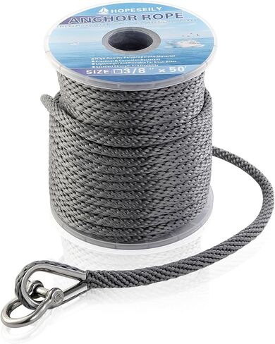 3/8 x 50FT Boat Anchor Rope, Premium Solid Braid MFP Marine Line with Stainless Steel Thimble & Shackle for Boats Jet Ski Yacht Dock, Heavy Duty (White) in Saudi Arabia