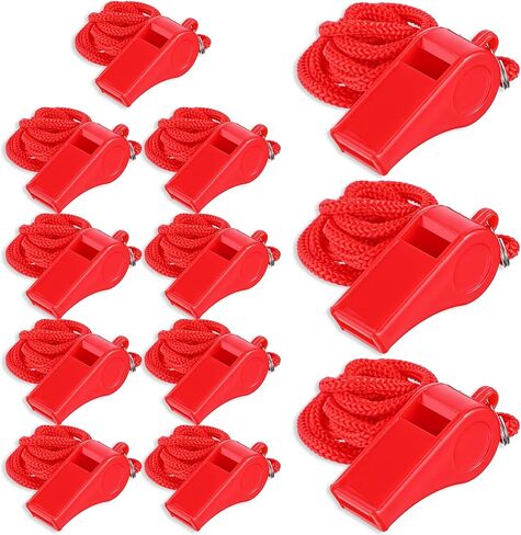 12 Pcs Red Emergency Whistles with Lanyard, Loud Referee Whistles Loud Crisp Sound Lifeguard Whistle Plastic Whistle for Sport Training Outdoor Emergencies in Saudi Arabia