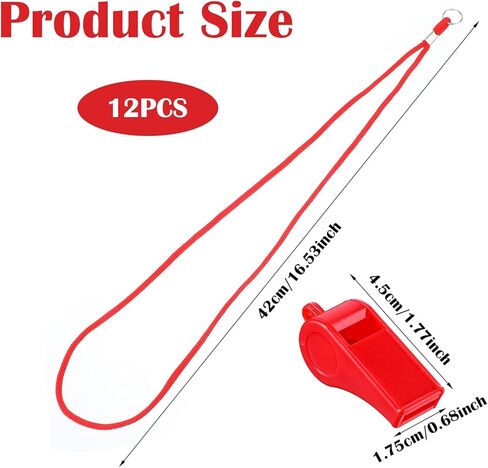 12 Pcs Red Emergency Whistles with Lanyard, Loud Referee Whistles Loud Crisp Sound Lifeguard Whistle Plastic Whistle for Sport Training Outdoor Emergencies in Saudi Arabia