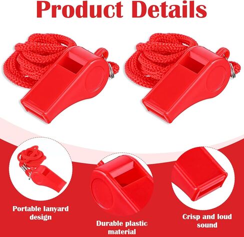 12 Pcs Red Emergency Whistles with Lanyard, Loud Referee Whistles Loud Crisp Sound Lifeguard Whistle Plastic Whistle for Sport Training Outdoor Emergencies in Saudi Arabia