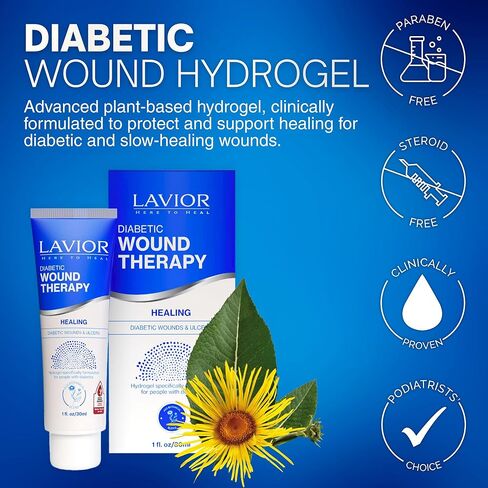 LAVIOR Diabetic Wound Gel 1oz – Natural Botanical Hydrogel for Cuts, Scrapes, Ulcers, CGM Site & Deep Wounds – Fast Healing – Inula Viscosa – ADA Endorsed, Podiatrist Tested, Vegan, Made in USA in Saudi Arabia