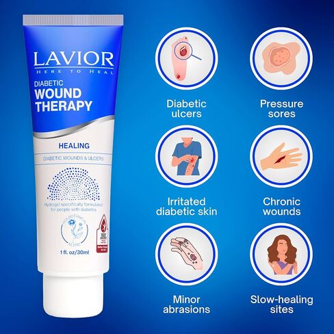 LAVIOR Diabetic Wound Gel 1oz – Natural Botanical Hydrogel for Cuts, Scrapes, Ulcers, CGM Site & Deep Wounds – Fast Healing – Inula Viscosa – ADA Endorsed, Podiatrist Tested, Vegan, Made in USA in Saudi Arabia