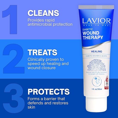 LAVIOR Diabetic Wound Gel 1oz – Natural Botanical Hydrogel for Cuts, Scrapes, Ulcers, CGM Site & Deep Wounds – Fast Healing – Inula Viscosa – ADA Endorsed, Podiatrist Tested, Vegan, Made in USA in Saudi Arabia