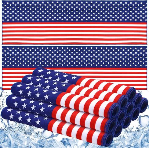 12 Pack Patriotic Cooling Towel with American Flag 40" x 12" Cooling Neck Wraps Microfiber Instant Cool Towel Red White and Blue Workout Towels Patriotic Party Supplies in Saudi Arabia