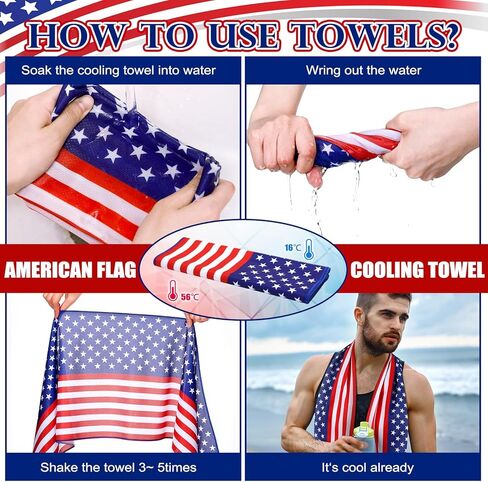 12 Pack Patriotic Cooling Towel with American Flag 40" x 12" Cooling Neck Wraps Microfiber Instant Cool Towel Red White and Blue Workout Towels Patriotic Party Supplies in Saudi Arabia