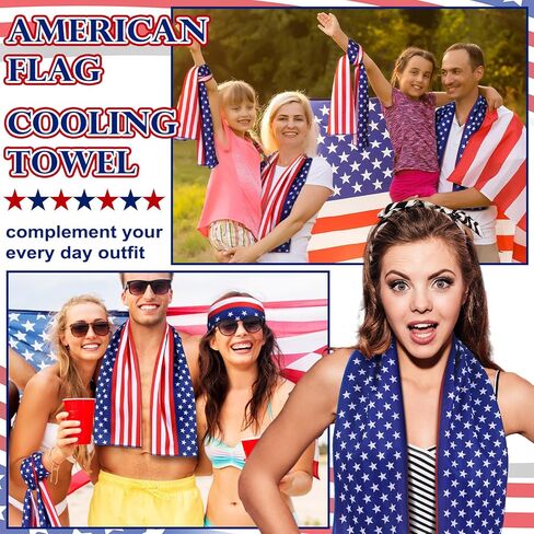 12 Pack Patriotic Cooling Towel with American Flag 40" x 12" Cooling Neck Wraps Microfiber Instant Cool Towel Red White and Blue Workout Towels Patriotic Party Supplies in Saudi Arabia