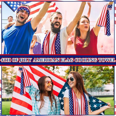 12 Pack Patriotic Cooling Towel with American Flag 40" x 12" Cooling Neck Wraps Microfiber Instant Cool Towel Red White and Blue Workout Towels Patriotic Party Supplies in Saudi Arabia