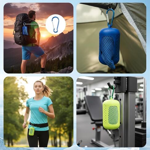4 Pack Cooling Towels with Silicone Carry Cases, Microfiber Ice Towel for Yoga, Running, Gym, Workout, Sport, Fitness - Soft Breathable Chilly Towel Set with Cooling Neck Wraps & Gift Box in Saudi Arabia