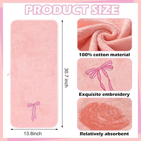 Tegeme 3 Pcs Bow Microfiber Gym Towels Coquette Embroidered Bow Bigger Size Soft Quick Drying Towels 14 x 31 Inches for Gym Exercise Fitness Sports Workout Spa Bathroom Kitchen Women Gifts in Saudi Arabia