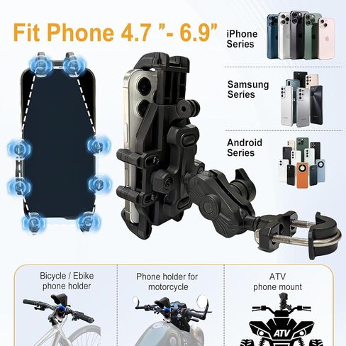 حامل هاتف للدراجة النارية مضاد للاهتزاز من Chikia مع مظلة، مقود قابل للتعديل بحجم ATV Bike Bike Scooter مناسب لجميع الأحوال الجوية 4.7-6.9 بوصة هاتف ذكي in Saudi Arabia