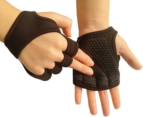 POPETPOP Gym Gloves Men Women Fingerless Workout Gloves Padded with Wrist Strap Non-Slip Palm Protection Half Gloves for Weight Lifting Fitness Training in Saudi Arabia