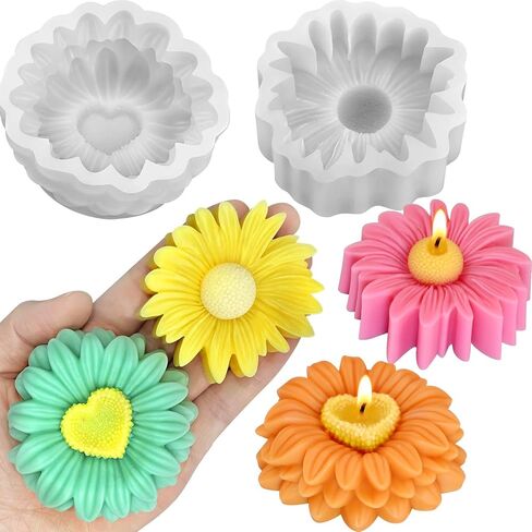 2 PCS Daisy Flower Silicone Mold, 3D Flower Candle Molds, Chocolate Fondant Molds for Cake Decoration, DIY Casting Resin Soap Wax Concrete Polymer Clay Gypsum Craft Car Freshies Home décor in Saudi Arabia