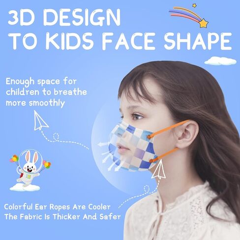 MISSAA KN95 Face Masks for Kids 30 Pcs, 5 Layers Disposable Protective Mask Small Size with Elastic Earloops for Children Boys Girls School Indoor Outdoor Use, Checkerboard in Saudi Arabia