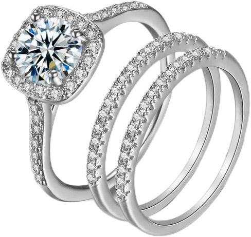 Classic Platinum-Plated Round Cut Cubic Zirconia 3 Piece 2.0 Carat CZ Wedding Engagement Eternity Bridal Ring Set in Kuwait