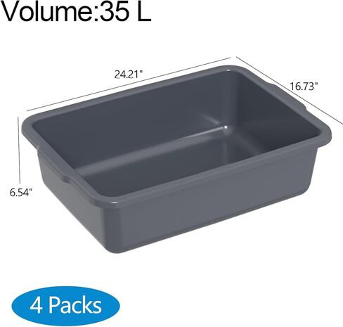 35 L Commercial Bus Tubs, Large Plastic Bus Tub Box for Restaurant, Gray, 4 Packs in Kuwait