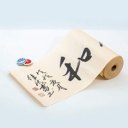 KYMY Chinese/Japanese Calligraphy Paper Roll,Antique Style Sumi Paper/Xuan Paper/Rice Paper,Long Scroll Brush Ink Roll Paper,Half Sheng Shu (Raw Ripe) Xuan (35cmx25m/13.8in X 82ft) in Kuwait