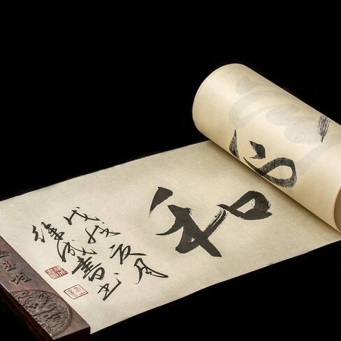 KYMY Chinese/Japanese Calligraphy Paper Roll,Antique Style Sumi Paper/Xuan Paper/Rice Paper,Long Scroll Brush Ink Roll Paper,Half Sheng Shu (Raw Ripe) Xuan (35cmx25m/13.8in X 82ft) in Kuwait