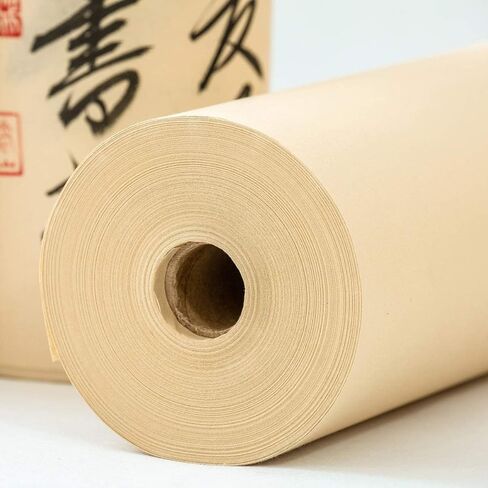 KYMY Chinese/Japanese Calligraphy Paper Roll,Antique Style Sumi Paper/Xuan Paper/Rice Paper,Long Scroll Brush Ink Roll Paper,Half Sheng Shu (Raw Ripe) Xuan (35cmx25m/13.8in X 82ft) in Kuwait