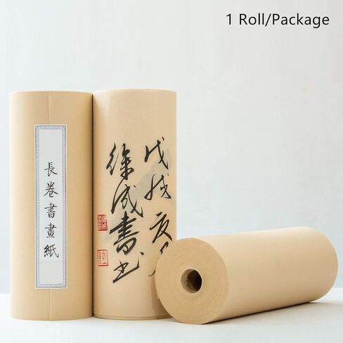 KYMY Chinese/Japanese Calligraphy Paper Roll,Antique Style Sumi Paper/Xuan Paper/Rice Paper,Long Scroll Brush Ink Roll Paper,Half Sheng Shu (Raw Ripe) Xuan (35cmx25m/13.8in X 82ft) in Kuwait
