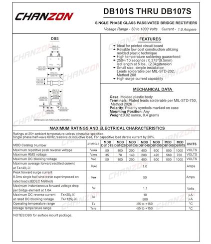 (حزمة من 50 قطعة) Chanzon DB107S SMD صمام ثنائي لمقوم الجسر 1A 1000V DB-S (SOP-4) مرحلة واحدة 1 أمبير 1000 فولت ثنائيات السيليكون in Saudi Arabia