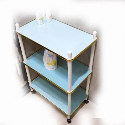 Hairdresser Trolley, Rolling Storage Trolley,Practical Mobile Storage Rack,Beauty Salon Trolley,Three Layers with cage and guardrail(Blue-b) in Saudi Arabia