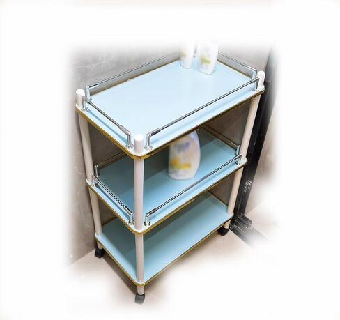 Hairdresser Trolley, Rolling Storage Trolley,Practical Mobile Storage Rack,Beauty Salon Trolley,Three Layers with cage and guardrail(Blue-b) in Saudi Arabia