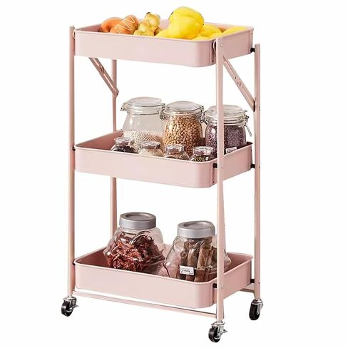 Hairdresser Trolley, Movable Shelf,3 Tier Foldable Utility cart,Movable Storage Organizer,for Home use,Beauty Salon,Barber Store Trolley(Black) in Saudi Arabia
