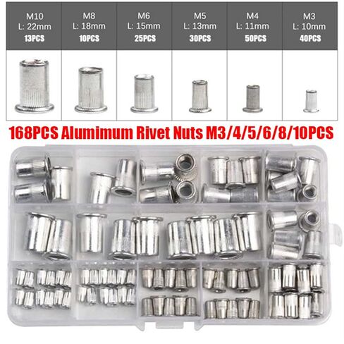 غسالات Qinlu-168 قطعة من صواميل برشام الألومنيوم M3/4/5/6/8/10 قطعة متنوعة من البراغي والصواميل لإصلاح المصانع in Kuwait