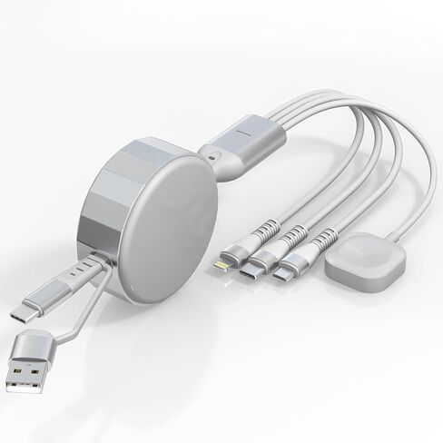 Multi Charging Cable for Apple Watch Charger - 4 in 1 Retractable Cable Portable Charger Cable with Lightning/Micro/Type C/iWatch for iPad, Tablets, 100W iPhone Retractable Multi Charging Cord in Kuwait
