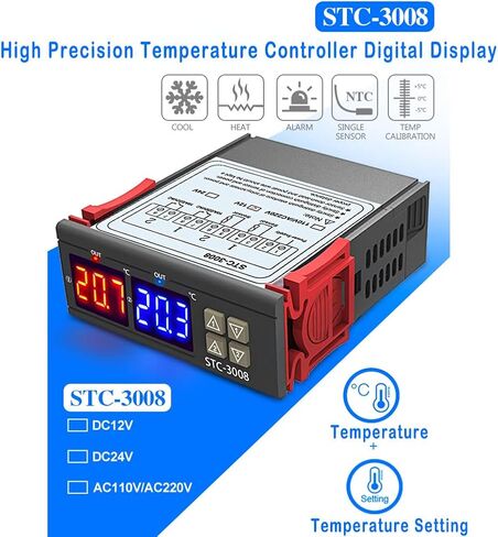 Temperature Thermostat Controller, -3008 Digital Display Probe Sensor for Farm Various Refrigerator Greenhouse Aquarium(110-220V) in Saudi Arabia