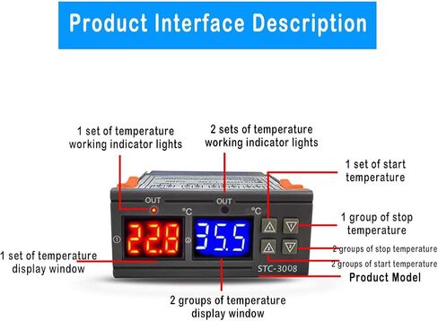 Temperature Thermostat Controller, -3008 Digital Display Probe Sensor for Farm Various Refrigerator Greenhouse Aquarium(110-220V) in Saudi Arabia