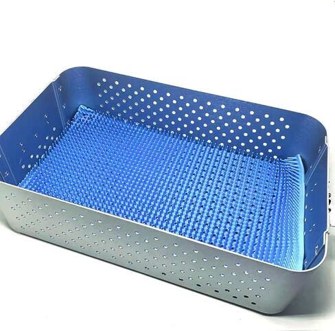 Chaoyue Medical Aluminium Alloy Rectangular Sterilization Tray with Silicone Mat, 460mm*310mm*130mm, Blue, Medical Tray, Science Lab Trays in Kuwait